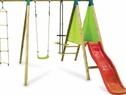 HABITAT ET JARDIN - Portique bois "kida" - avec 1 toboggan - 1 balançoire - 1 face à face - 1 nacelle.