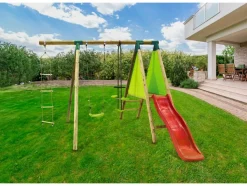 HABITAT ET JARDIN - Portique bois "kida" - avec 1 toboggan - 1 balançoire - 1 face à face - 1 nacelle.