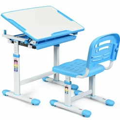 HELLOSHOP26 - Ensemble table et chaise pour enfant réglable en hauteur avec tiroir inclinable en mdf + pp facile à nettoyer bleu