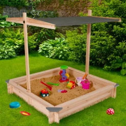 IDMARKET - Bac à sable kids bois avec toit ouvrant gris