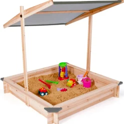 IDMARKET - Bac à sable kids bois avec toit ouvrant gris