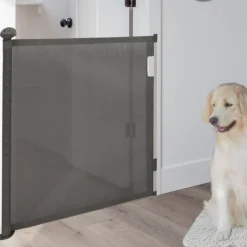 IDMARKET - Barrière de sécurité rétractable pour animaux domestiques 130 cm gris