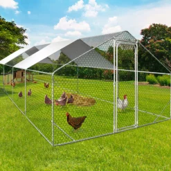 IDMARKET - Enclos poulailler 24 m² parc grillagé 8x3 m acier galvanisé