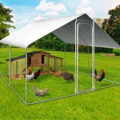 IDMARKET - Enclos poulailler 9 m² parc grillagé 3x3 m acier galvanisé