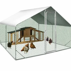 IDMARKET - Enclos poulailler 9 m² parc grillagé 3x3 m acier galvanisé