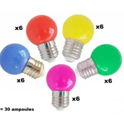 ILLUPRO - Guirlande guinguette extérieur 30m 30 ampoules multicolores 1w led e27 câble noir extensible
