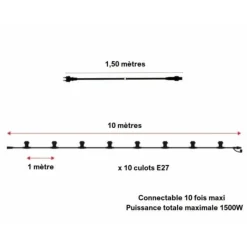 ILLUPRO - Guirlande guinguette 10 ampoules multicolores e27 10m extérieure ip65