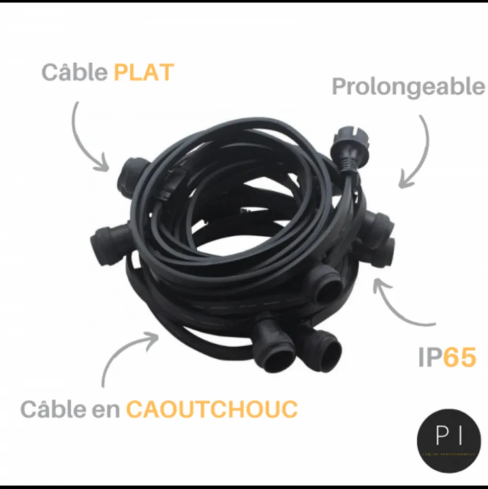 ILLUPRO - Guirlande guinguette 10m 20 ampoules 1w led e27 blanc chaud ip65 professionnelle