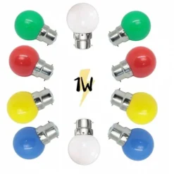 ILLUPRO - Lot de 10 ampoules guinguette b22 1w multicolores et blanc chaud led à baïonnettes plastique professionnelle