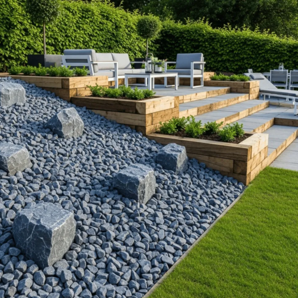 JARDINEX - Roche gris bleu pour gabion et aménagement (80/150 mm)-big bag 1t - gris bleu