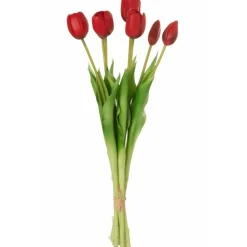 J-LINE - Bouquet de 7 tulipes artificiel en synthétique rouge 17x10x46 cm