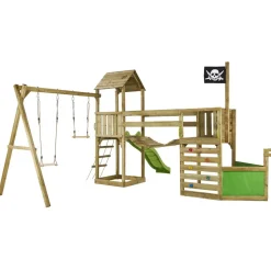 KANGUI - Aire de jeux pirate willi balançoire, trapèze, toboggan, escalade, pont suspendu