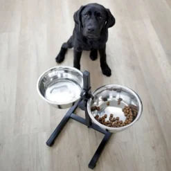 KERBL - Mangeoires d'animaux de compagnie avec support 2x2,8 l 43cm noir