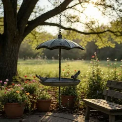 LA GRANDE PRAIRIE - Grande mangeoire oiseaux ombrelle fer à suspendre 33x29x69cm