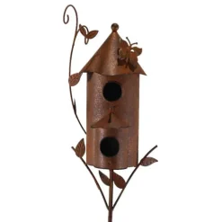 LA GRANDE PRAIRIE - Nichoir cabane oiseaux fer rouille 23x2x160cm