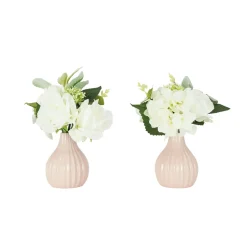 LIGNE DECO - Bouquet artificiel de fleurs blanches en pot 25cm lot de 2