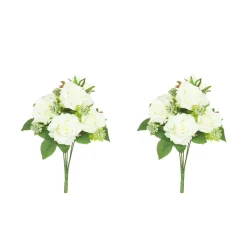 LIGNE DECO - Bouquet artificiel de roses 32cm blanc lot de 2