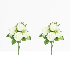 LIGNE DECO - Bouquet artificiel de roses 32cm blanc lot de 2