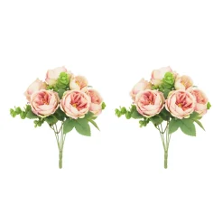 LIGNE DECO - Bouquet artificiel de pivoines 32cm rose lot de 2
