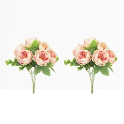 LIGNE DECO - Bouquet artificiel de pivoines 32cm rose lot de 2
