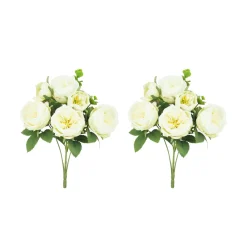 LIGNE DECO - Bouquet artificiel de pivoines 32cm blanc lot de 2