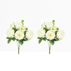 LIGNE DECO - Bouquet artificiel de pivoines 32cm blanc lot de 2