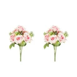 LIGNE DECO - Bouquet artificiel de roses 32cm rose lot de 2