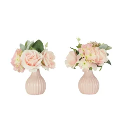 LIGNE DECO - Bouquet artificiel de fleurs roses en pot 25cm lot de 2