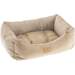 Lit chiens et chats couchage chester 60, avec coussin double-face, tweed et velours, lavable, beige