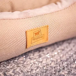 Lit chiens et chats couchage chester 60, avec coussin double-face, tweed et velours, lavable, bleu