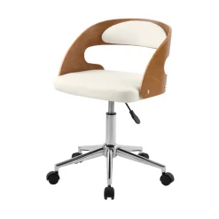 Louis - chaise de bureau pivotante en bois et pu blanc