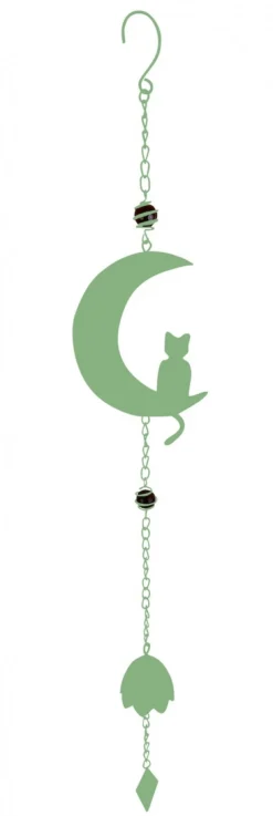 LOUIS MOULIN - Carillon en forme de chat et de lune avec perles - vert pale
