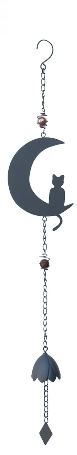 LOUIS MOULIN - Carillon en forme de chat et de lune avec perles - anthracite