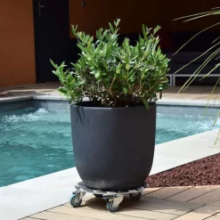 LOUIS MOULIN - Support poterie avec 4 roulettes, en aluminium Ø 30 cm