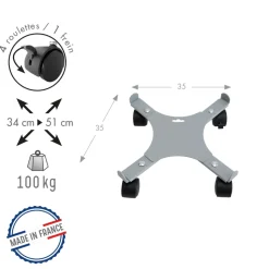 LOUIS MOULIN - Support poterie extensible avec 4 roulettes, en métal gris alu 34-51cm