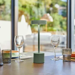 LUMISKY - Lampe de table sans fil touch led roby vert olive aluminium h30cm