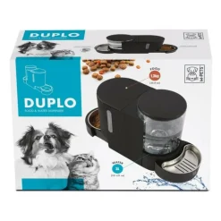 M PETS - Distributeur de croquettes et d'eau m.pets duplo 1,3kg/3l - 40x16.2x29.1 cm - noir