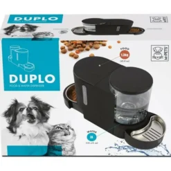 M PETS - Distributeur de croquettes et d'eau m.pets duplo 1,3kg/3l - 40x16.2x29.1 cm - noir