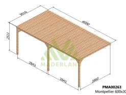 MADERLAND - Pergola adossée en bois montpellier 600 x 300 cm