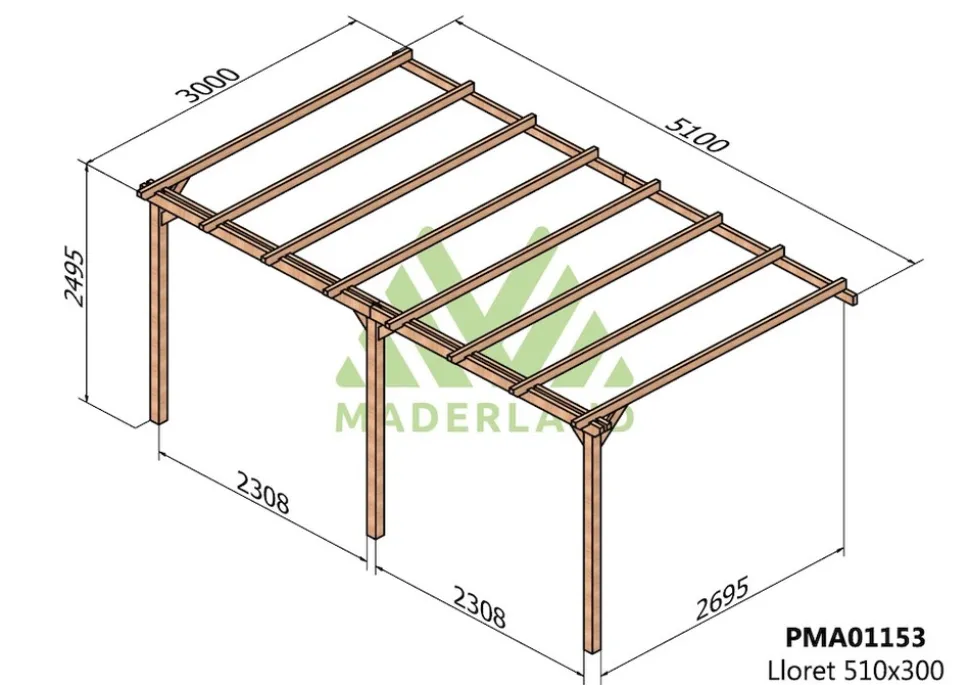 MADERLAND - Pergola en bois adossée - modèle lloret - 510 x 300 cm