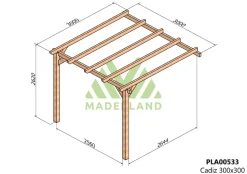 MADERLAND - Pergola en bois adossée - modèle cádiz - 300 x 300 cm