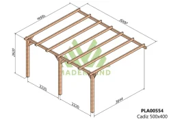MADERLAND - Pergola en bois adossée - modèle cádiz - 500 x 400 cm