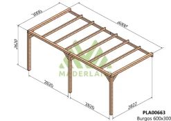 MADERLAND - Pergola en bois adossée - modèle burgos - 600 x 300 cm