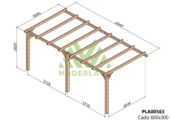 MADERLAND - Pergola en bois adossée - modèle cádiz - 600 x 300 cm