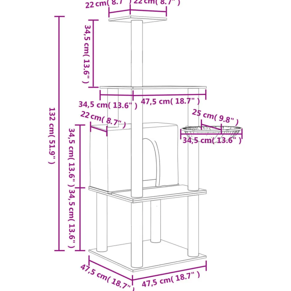 MAISON EXCLUSIVE - Arbre à chat avec griffoirs en sisal gris foncé 132 cm