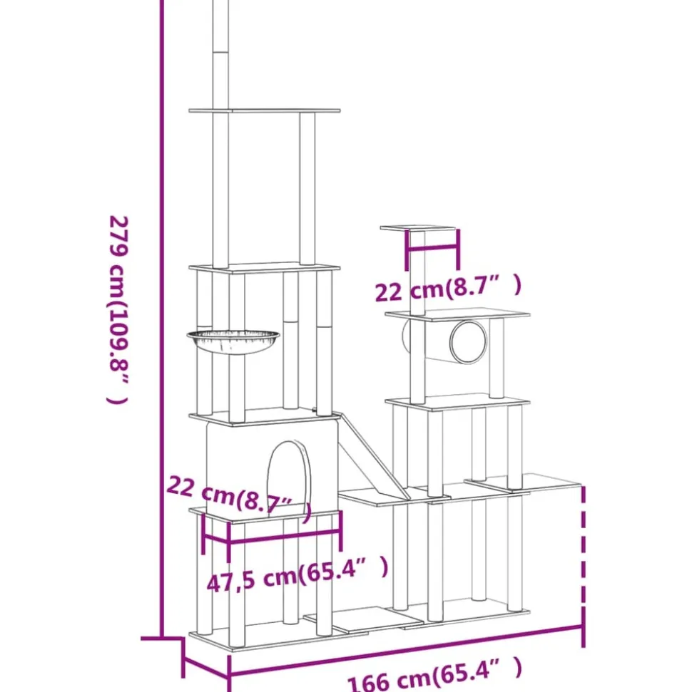 MAISON EXCLUSIVE - Arbre à chat avec griffoirs en sisal gris clair 279 cm