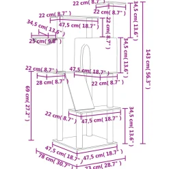 MAISON EXCLUSIVE - Arbre à chat avec griffoirs en sisal gris clair 143 cm