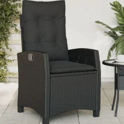 MAISON EXCLUSIVE - Chaise inclinable de jardin avec coussins noir résine tressée