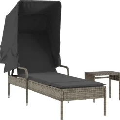 MAISON EXCLUSIVE - Chaise longue avec auvent et table gris résine tressée