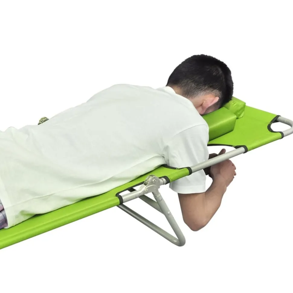 MAISON EXCLUSIVE - Chaise longue avec coussin de tête acier enduit de poudre vert